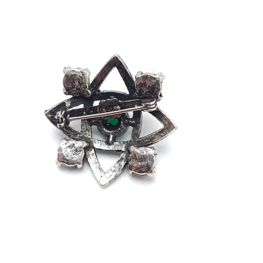 Vintage Silver Tone Celtic Knot Brooch With Multicolor Gemstone Accents